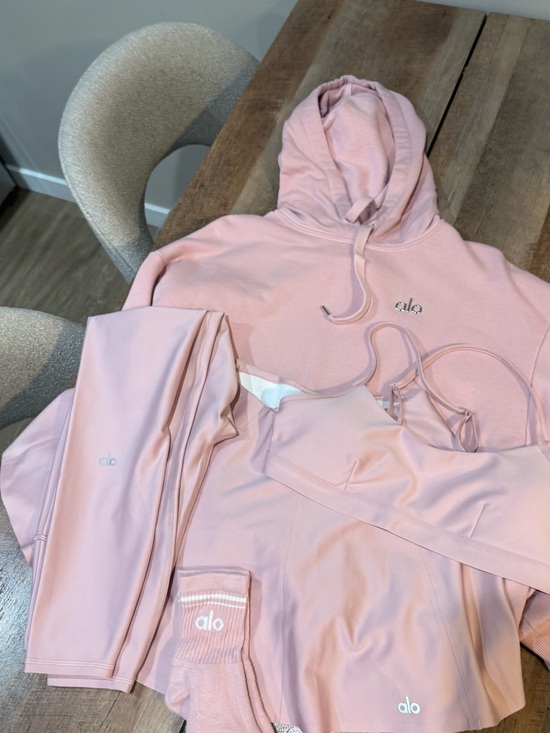 ALO Yoga Tops - ALO Yoga Pink Coordinated Hoodie, Leggings & Sports Bra Set